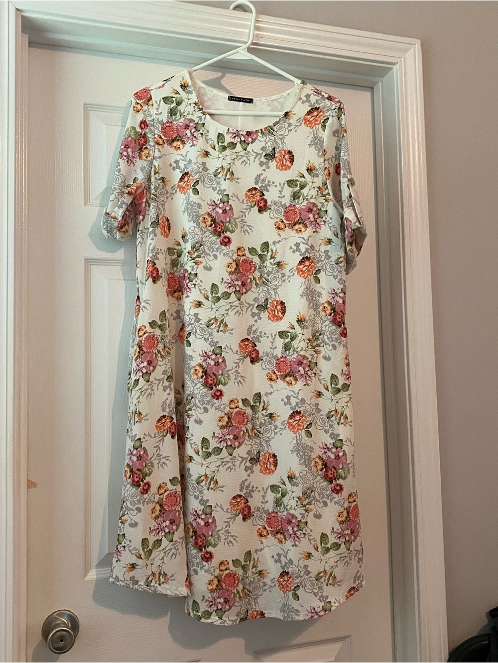 Sweet Claire White Midi Dress with Pink & Orange Floral Print